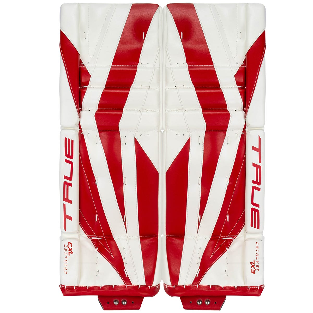 True Catalyst 7X3 Intermediate Goalie Leg Pads in White/Red Size 30+2in