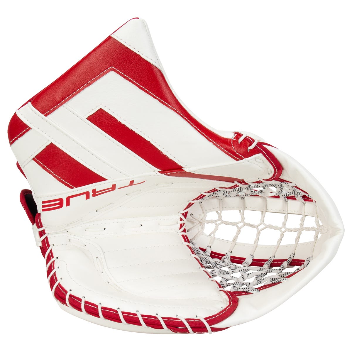 True HZRDUS 9X4 Senior Goalie Glove in White/Red