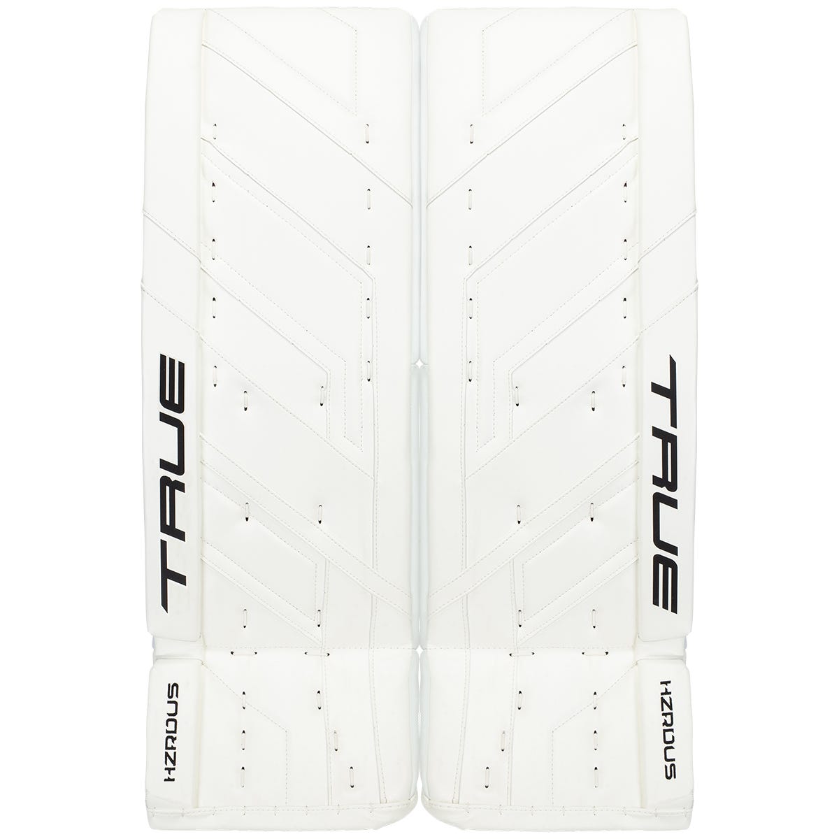 True HZRDUS 9X4 Senior Goalie Leg Pads in White/White Size 32+2in