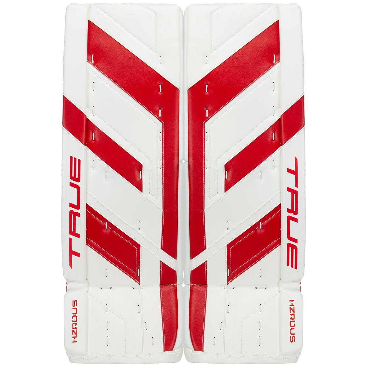 True HZRDUS 9X4 Senior Goalie Leg Pads in White/Red Size 35+2in