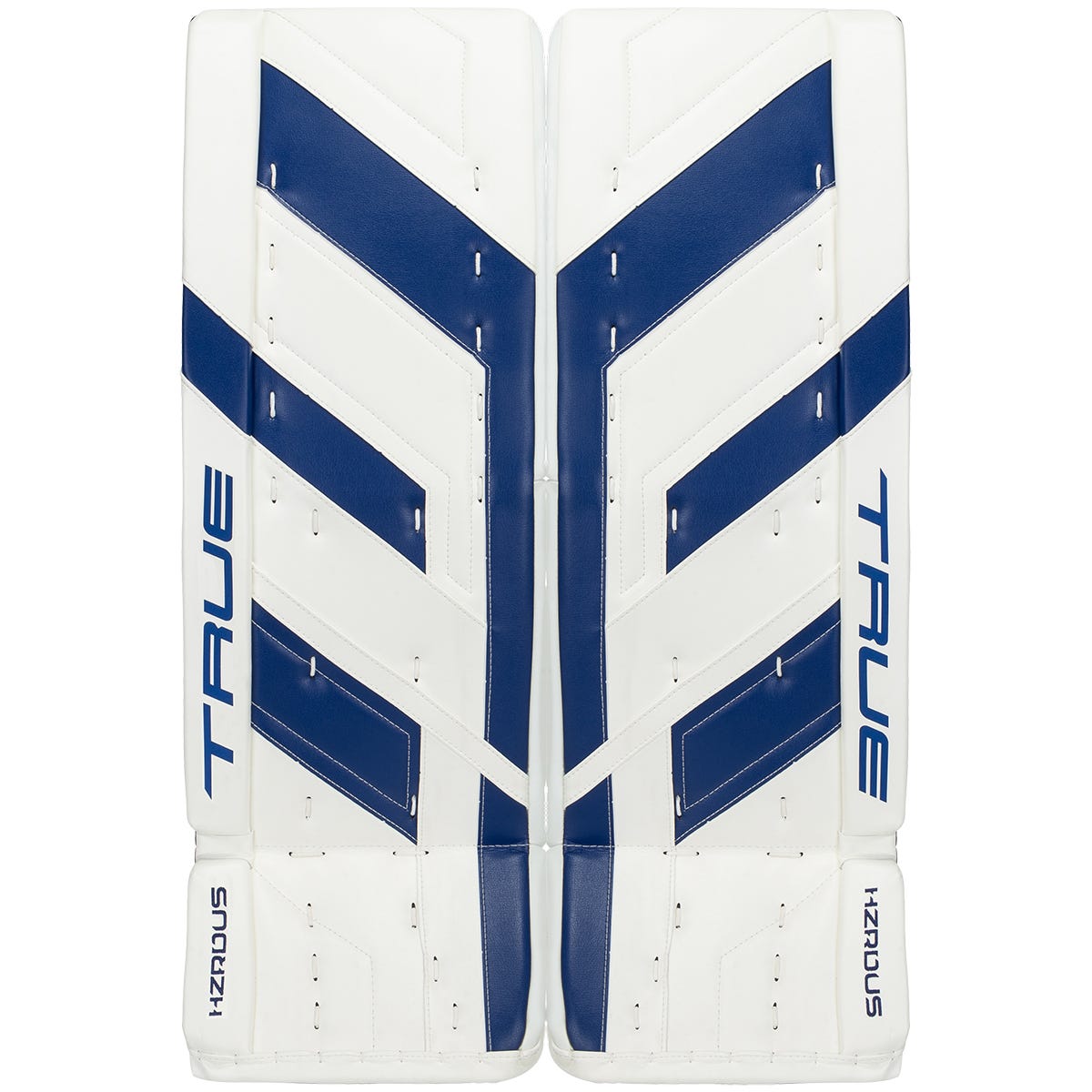 True HZRDUS 9X4 Senior Goalie Leg Pads in Royal White Size 34+2in