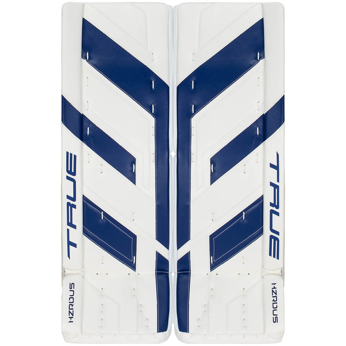 True HZRDUS 7X4 Senior Goalie Leg Pads in Royal White Size 35+2in