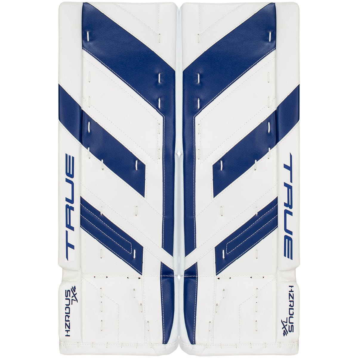 True HZRDUS 7X4 Intermediate Goalie Leg Pads in Royal White Size 30+2in