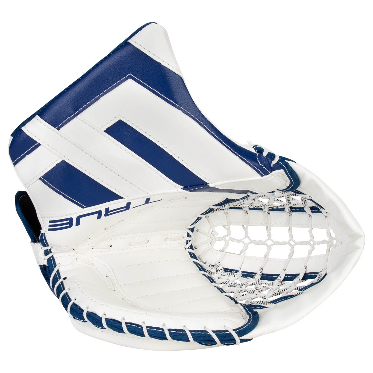 True HZRDUS 7X4 Senior Goalie Glove in Royal White