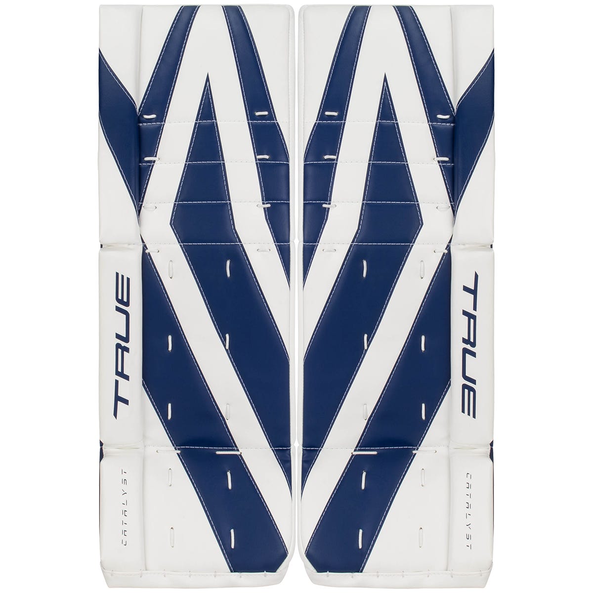 True Catalyst Junior Goalie Leg Pads in Royal White Size 28+2in