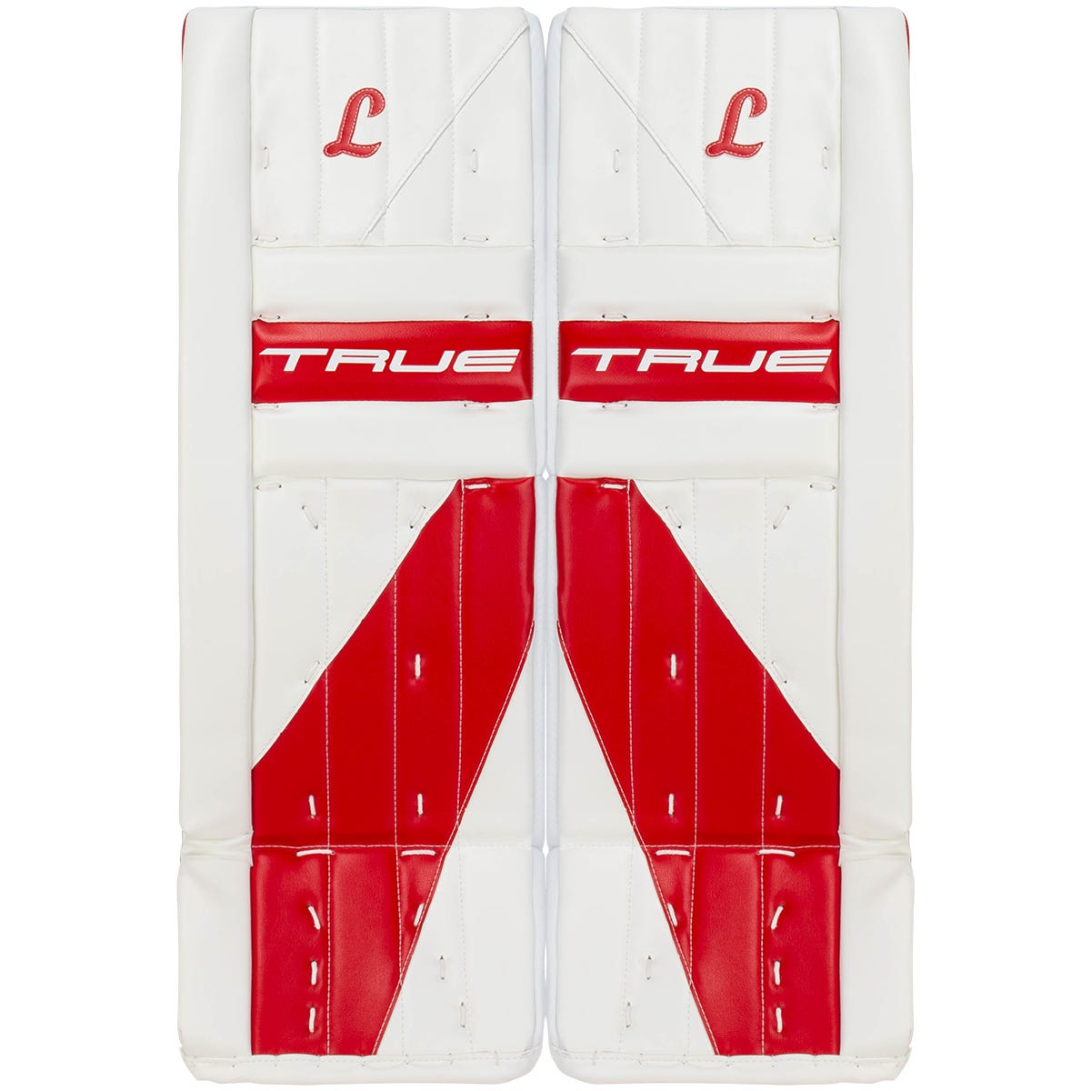 True HZRDUS 7X-L95 Senior Goalie Leg Pads in White/Red Size 34+2in