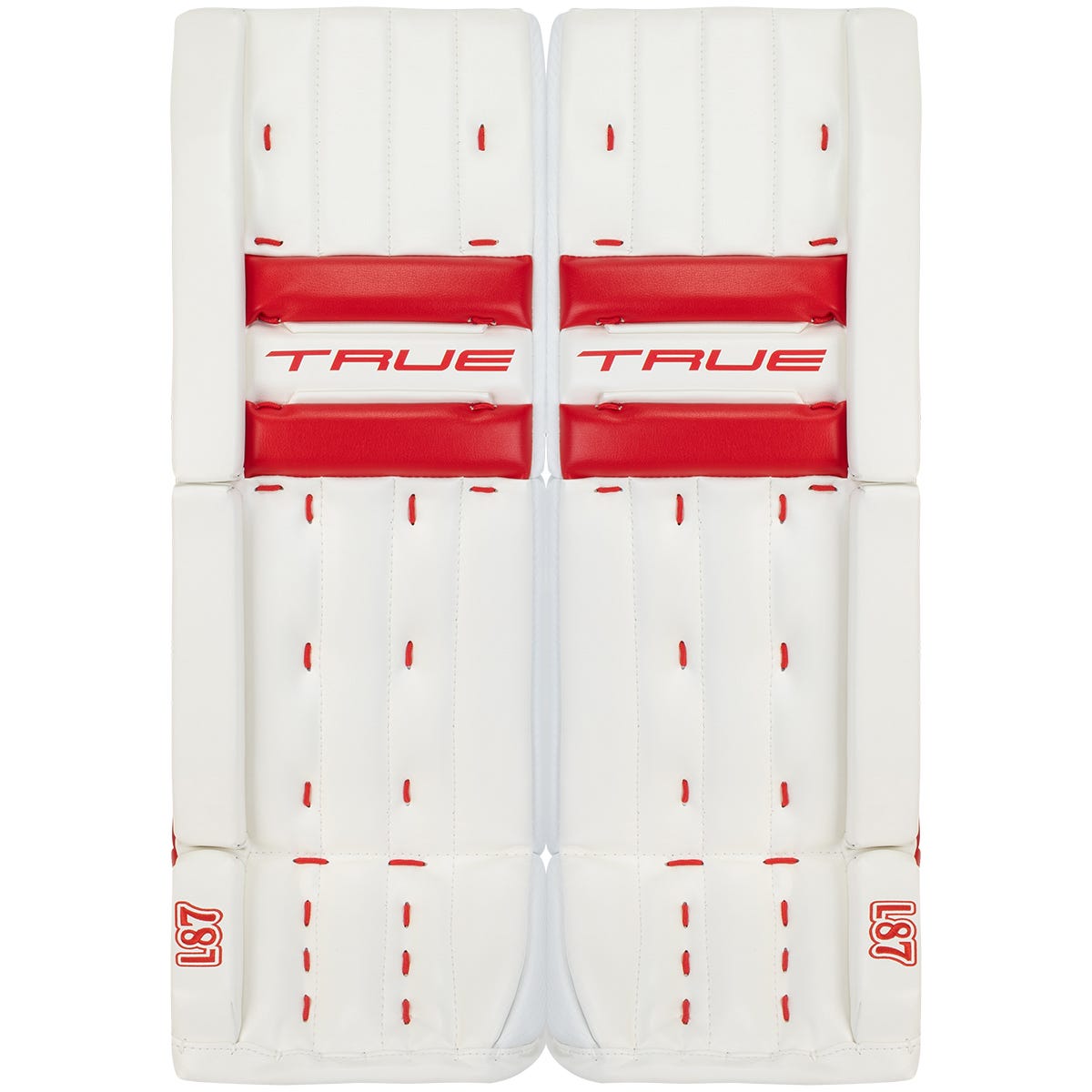 True Catalyst 7X-L87 Intermediate Goalie Leg Pads in White/Red Size 29+2in