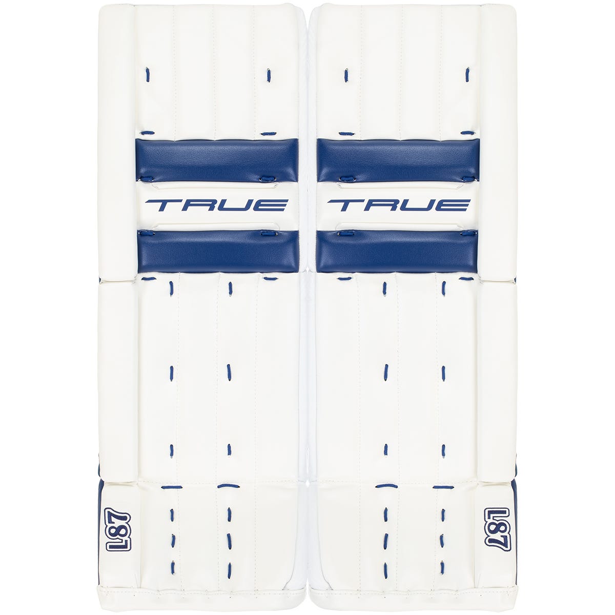 True Catalyst 7X-L87 Intermediate Goalie Leg Pads in Royal White Size 29+2in