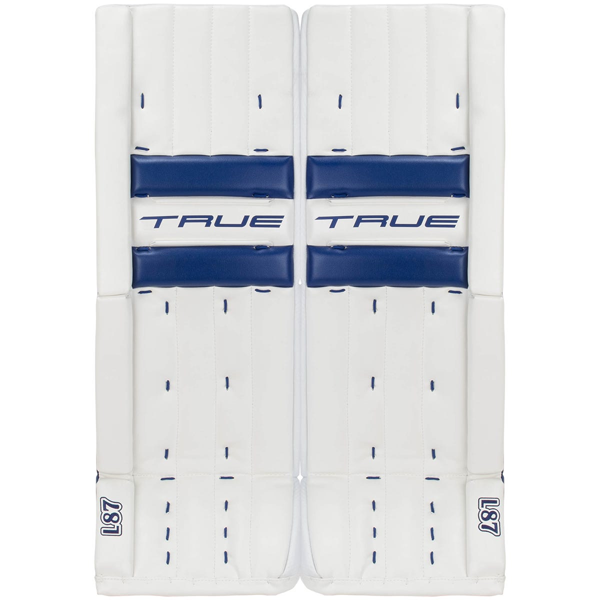 True Catalyst 7X-L87 Senior Goalie Leg Pads in Royal White Size 33+2in