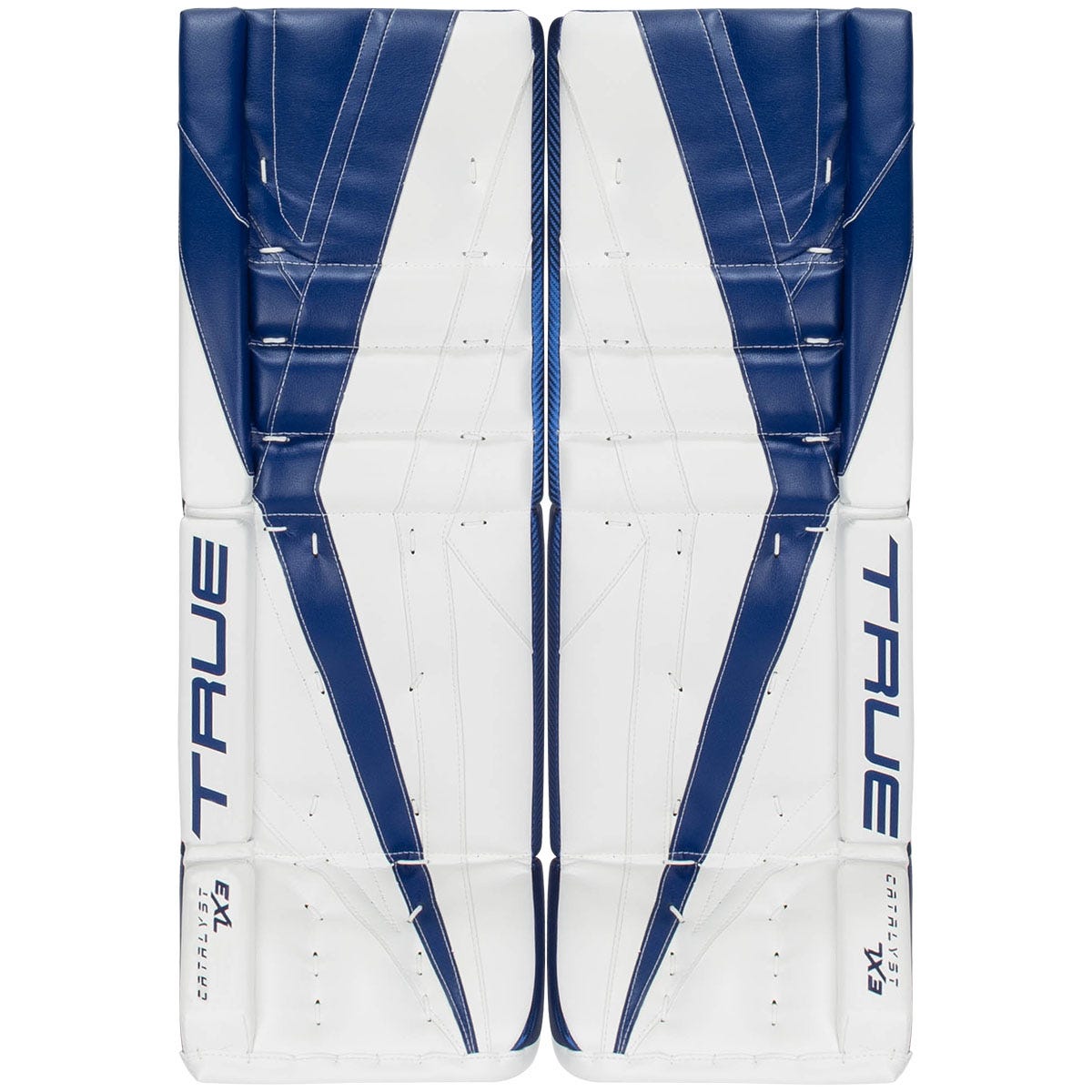 True Catalyst 7X3 Senior Goalie Leg Pads in Royal White Size 34+2in