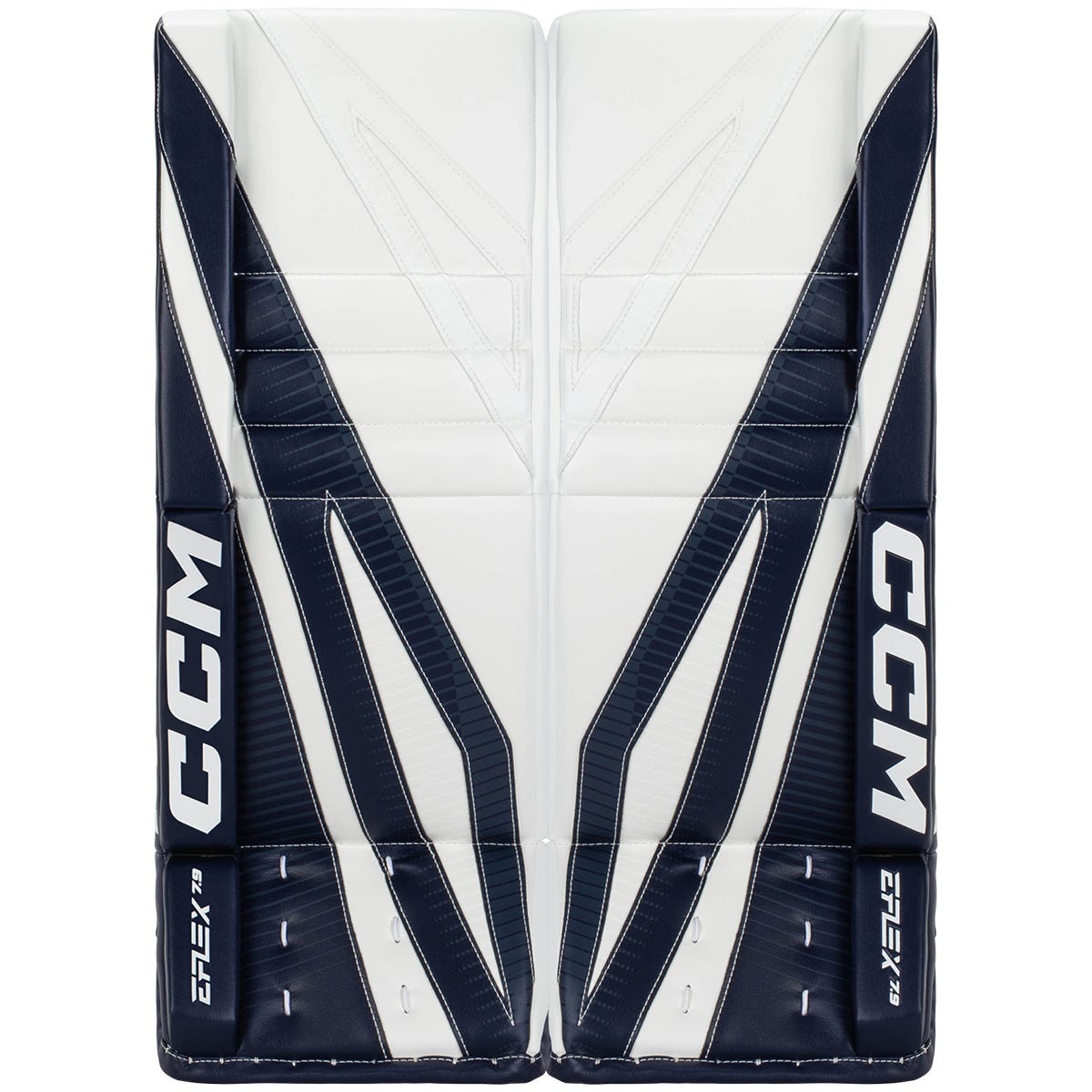 CCM EFLEX 7.9 Intermediate Goalie Leg Pads in White/Navy Size 31+1in