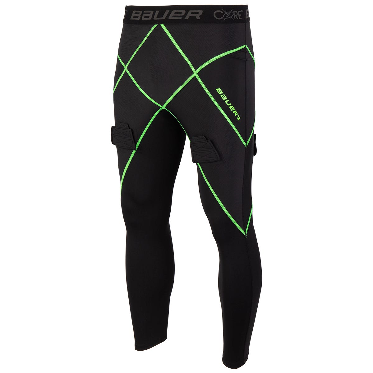 Bauer Core 1.0 Senior Compression Jock Pants w/Cup in Black/Green Size X-Small