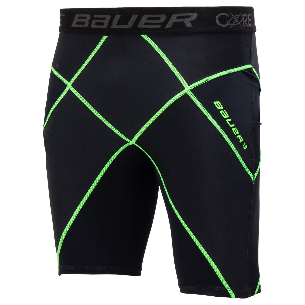 Bauer Core 1.0 Senior Compression Shorts in Black/Green Size Medium