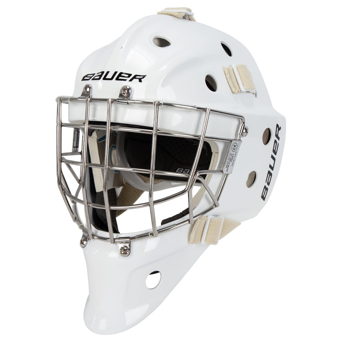 Bauer 940 Senior Certified Straight Bar Goalie Mask in White Size Medium