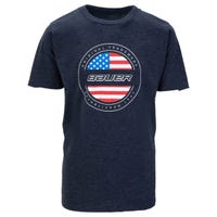 "Bauer International USA Flag Youth Short Sleeve T-Shirt in Navy Size Large"