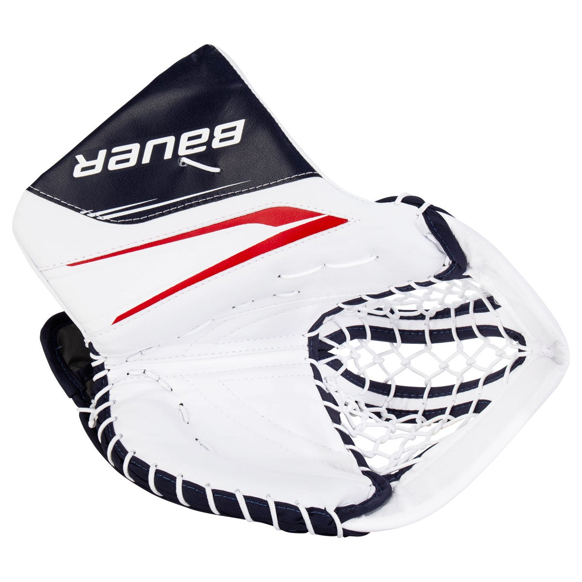 Bauer Vapor X5 Pro Intermediate Goalie Glove in White/Navy/Red