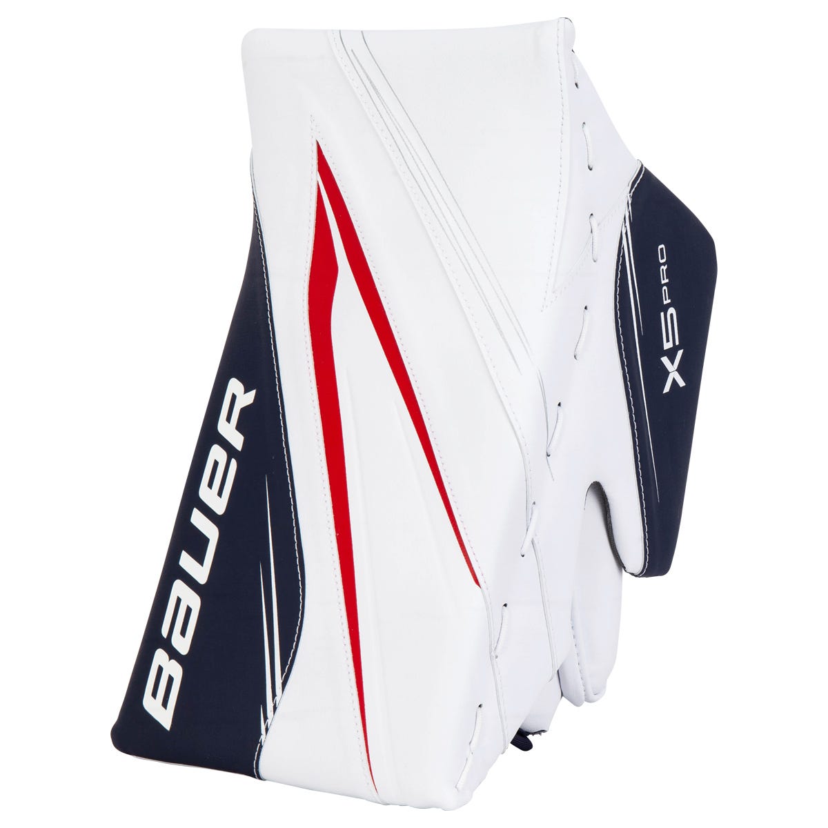 Bauer Vapor X5 Pro Intermediate Goalie Blocker in White/Navy/Red