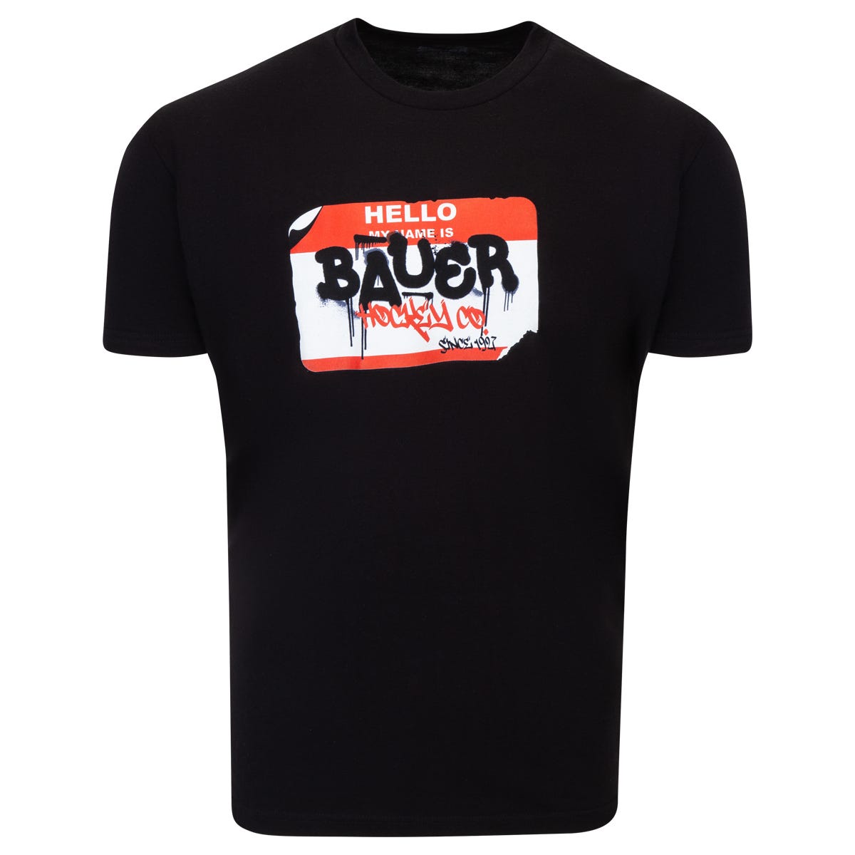 "Bauer Nametag Adult Short Sleeve T-Shirt | 100% cotton in Black Size Large"