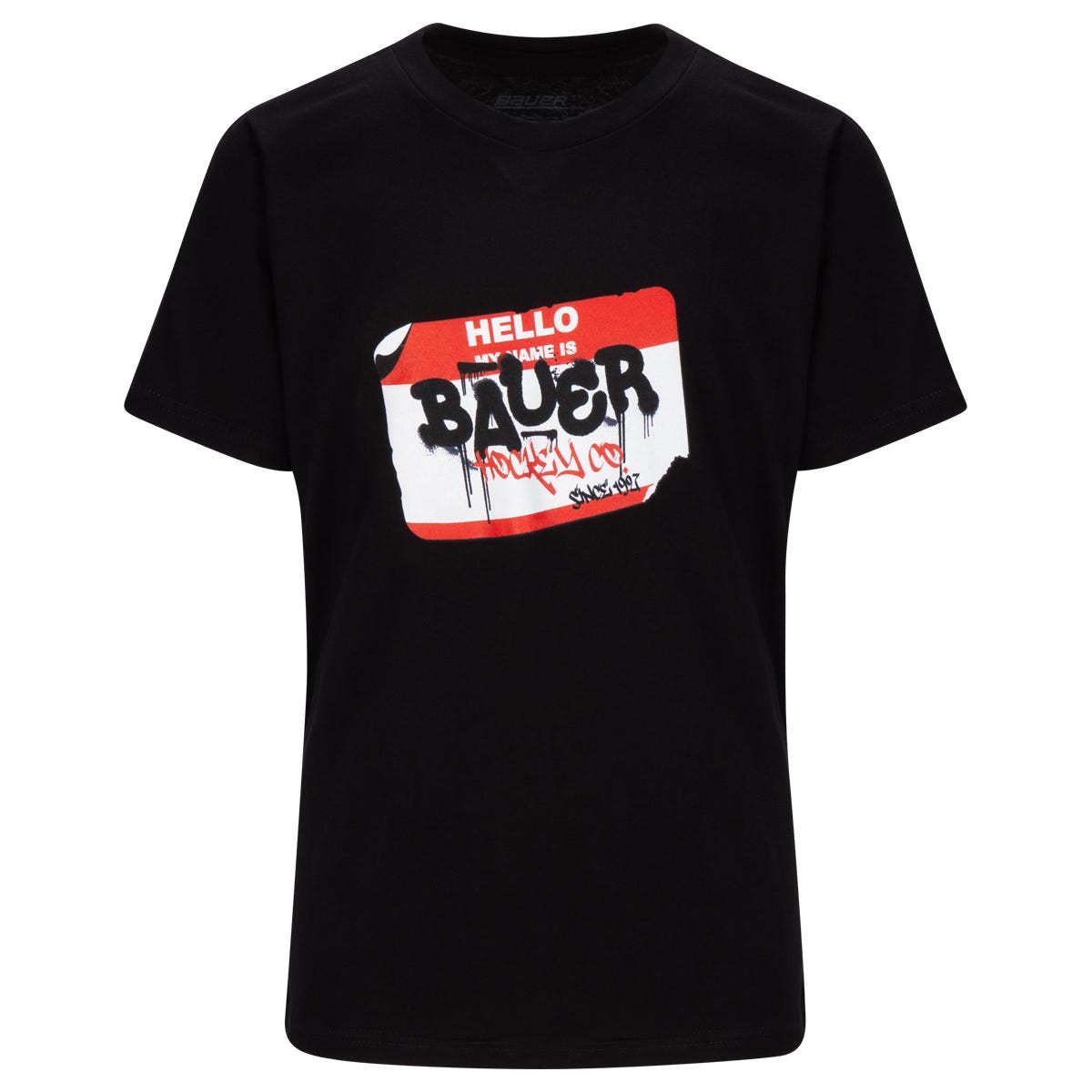"Bauer Nametag Youth Short Sleeve T-Shirt | 100% cotton in Black Size Small"