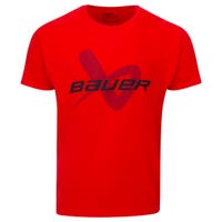 "Bauer Lockup Adult Short Sleeve T-Shirt in Red Size X-Large"