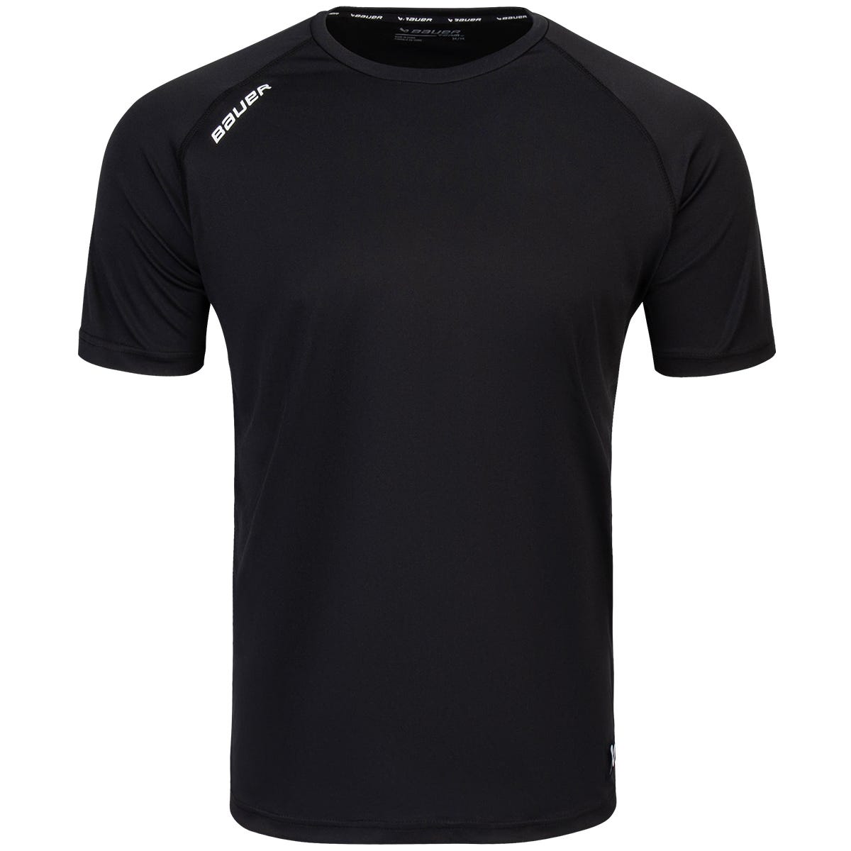"Bauer Tech Adult Short Sleeve T-Shirt | 100% Polyester in Black Size Small"