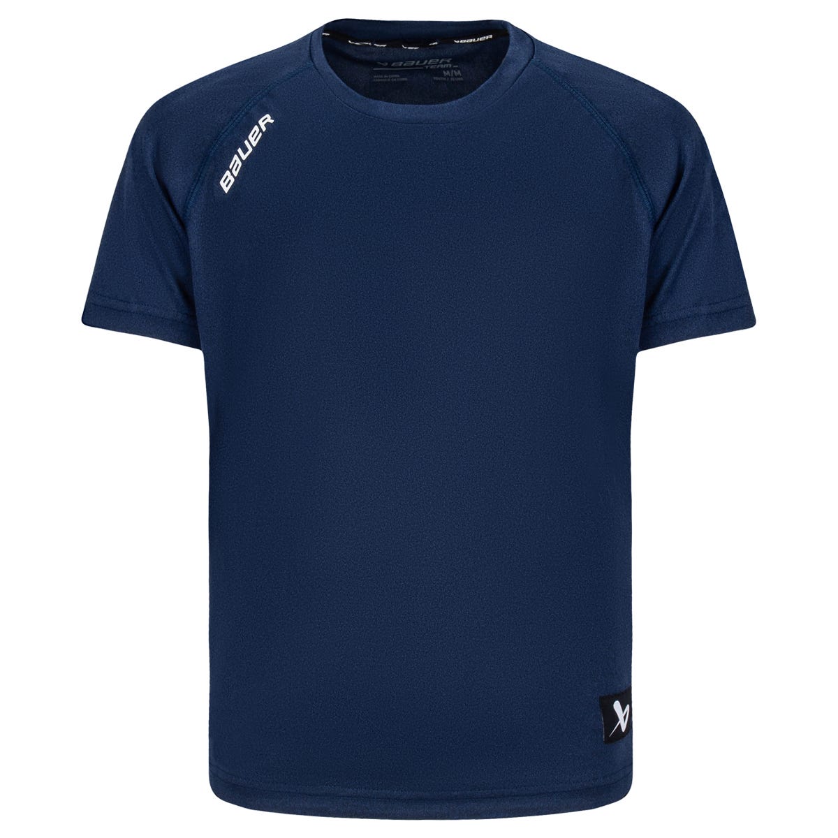 "Bauer Tech Youth Short Sleeve T-Shirt | 100% Polyester in Navy Size X-Small"