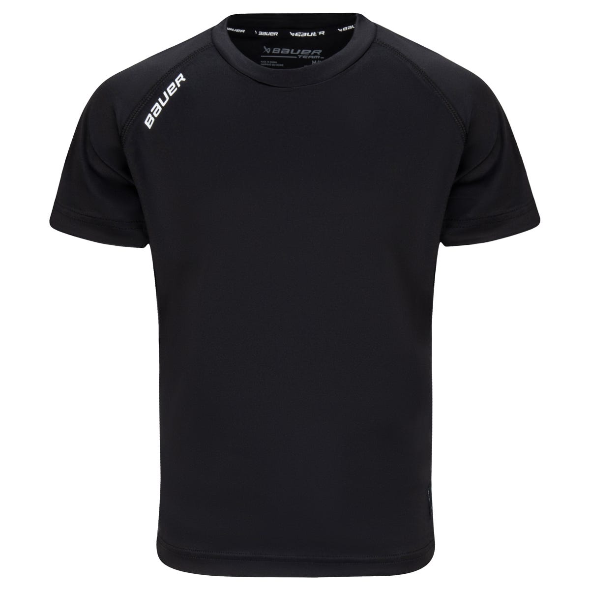 "Bauer Tech Youth Short Sleeve T-Shirt | 100% Polyester in Black Size XX-Small"
