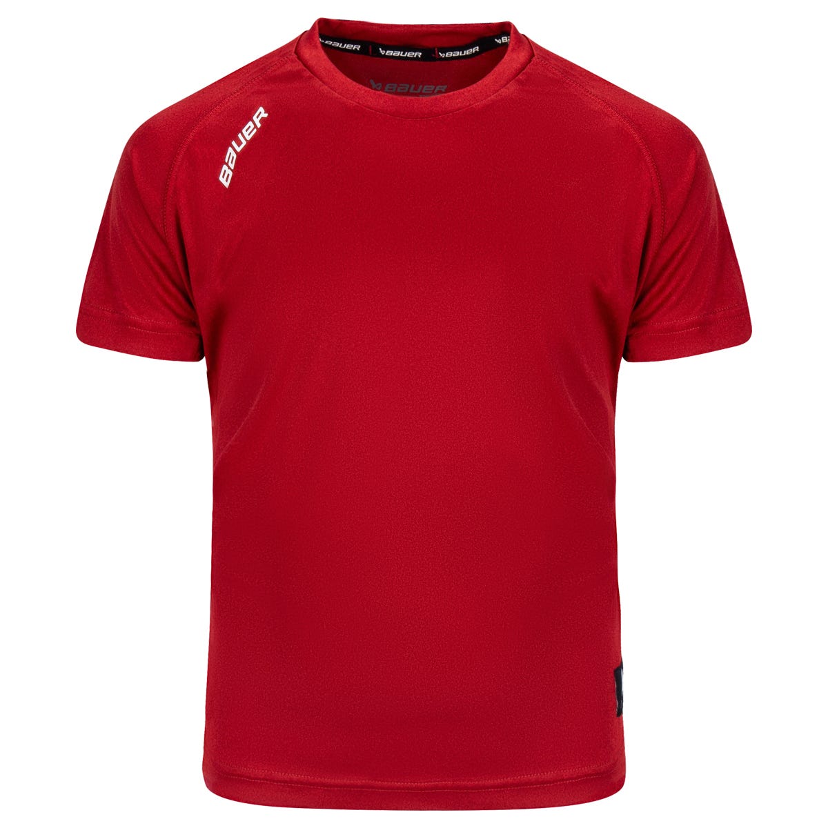 "Bauer Tech Youth Short Sleeve T-Shirt | 100% Polyester in Red Size X-Small"