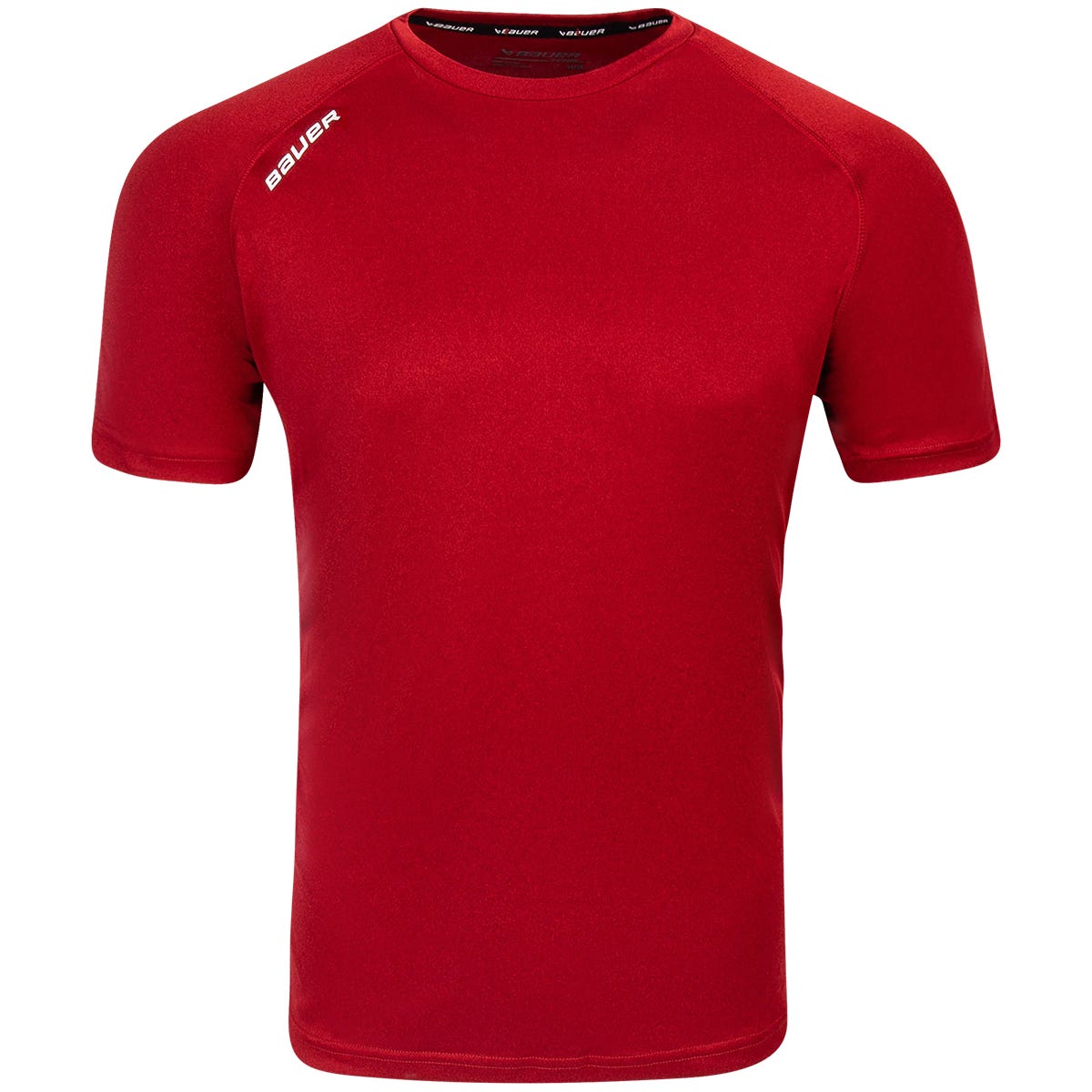 "Bauer Tech Adult Short Sleeve T-Shirt | 100% Polyester in Red Size X-Small"