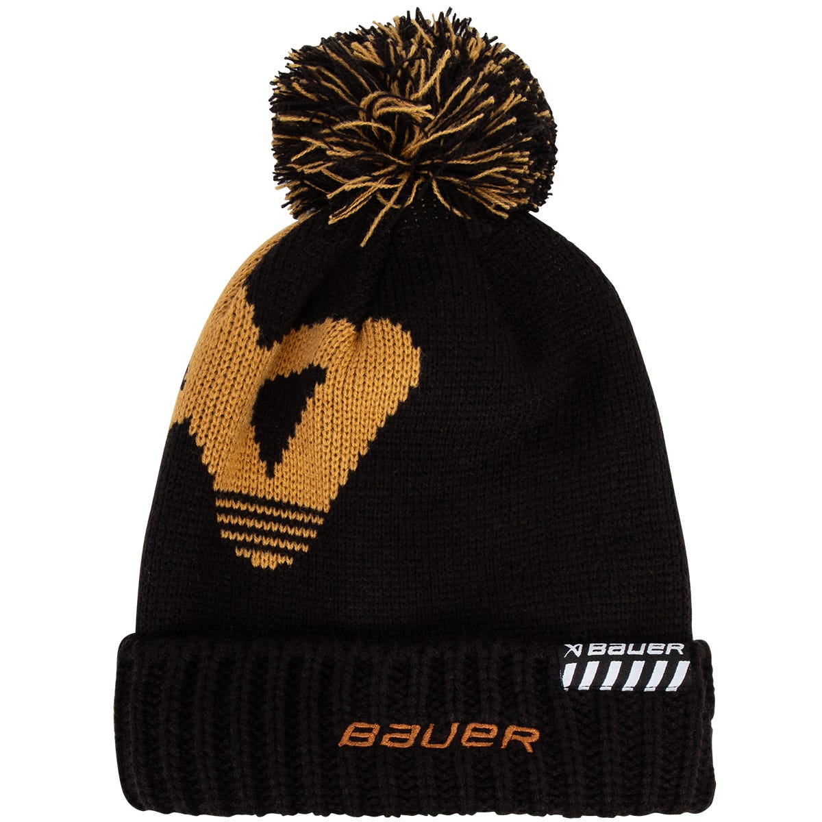 "Bauer Intarsia Knit Youth Beanie with POM | 100% Acrylic in Black/Yellow"