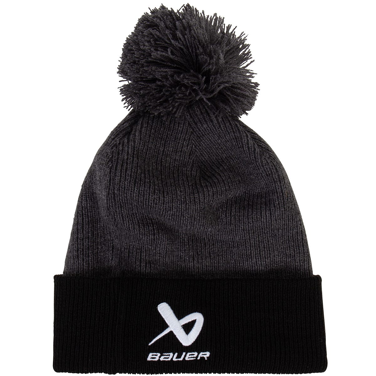"Bauer 2 Tone Knit Adult Beanie with POM | 100% Acrylic in Black/Grey"
