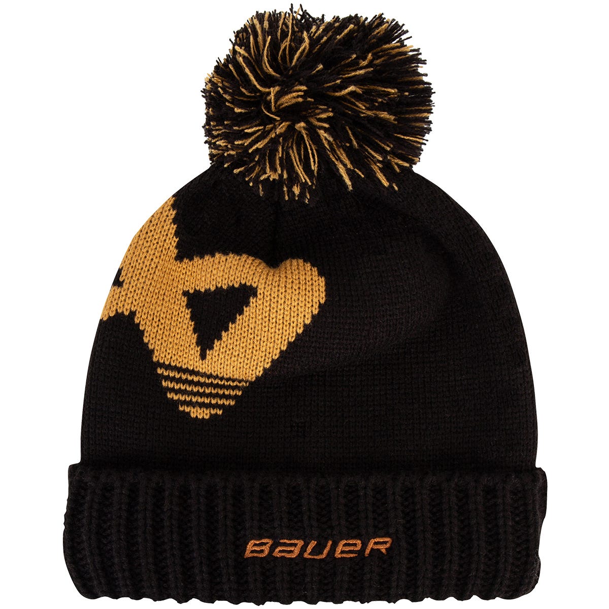 "Bauer Intarsia Knit Adult Beanie with POM | 100% Acrylic in Black/Yellow"