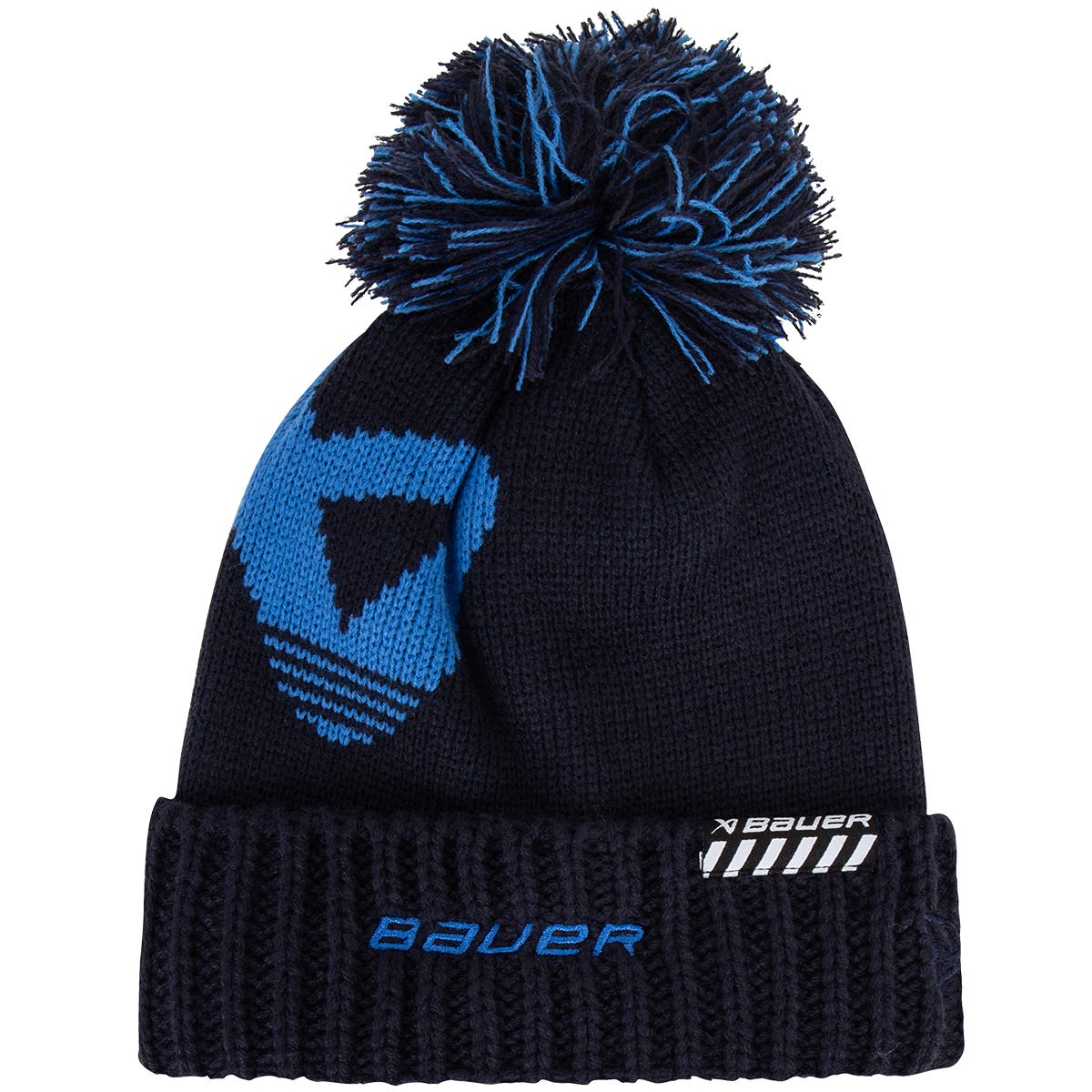 "Bauer Intarsia Knit Youth Beanie with POM | 100% Acrylic in Navy/Blue"