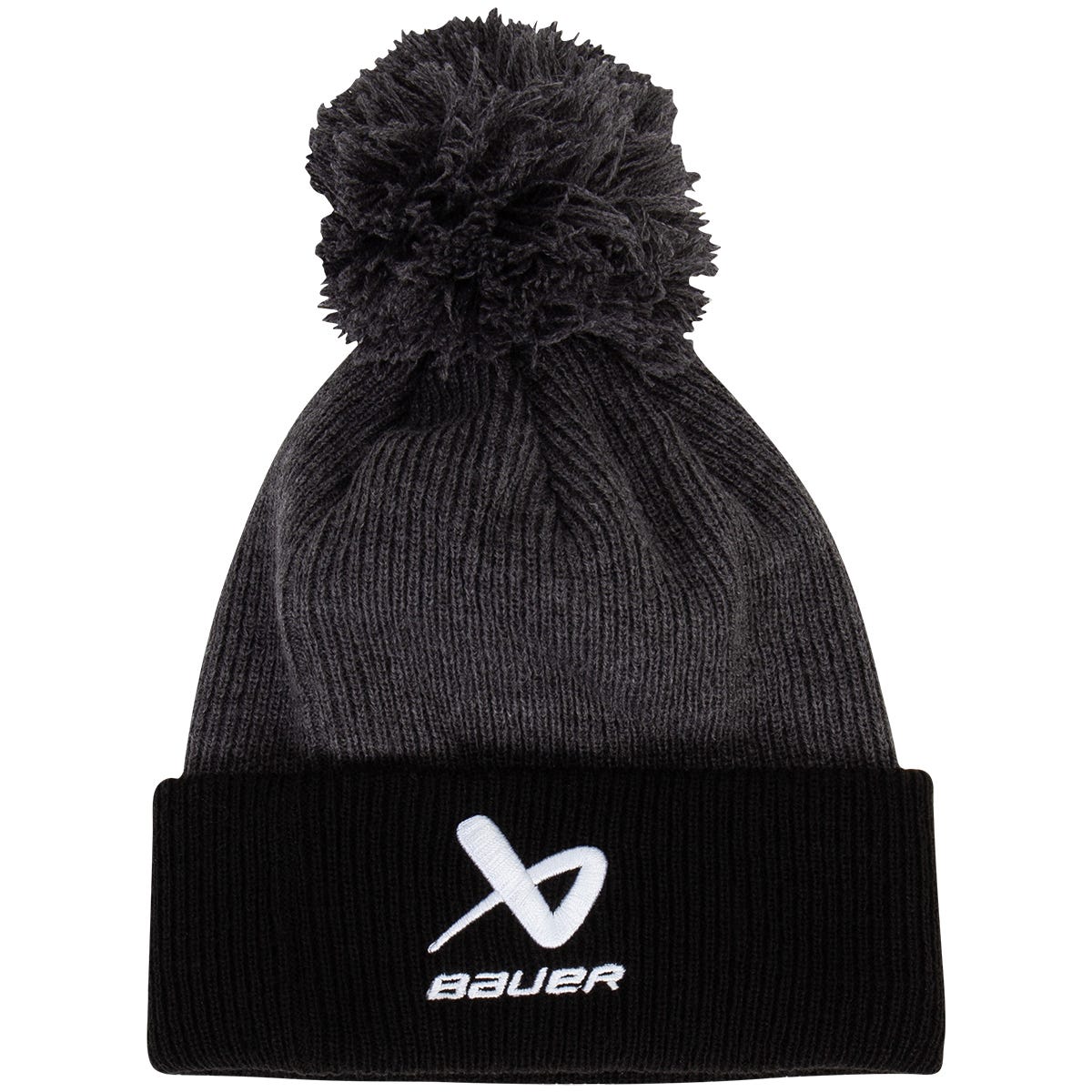 "Bauer 2 Tone Knit Youth Beanie with POM | 100% Acrylic in Black/Grey"