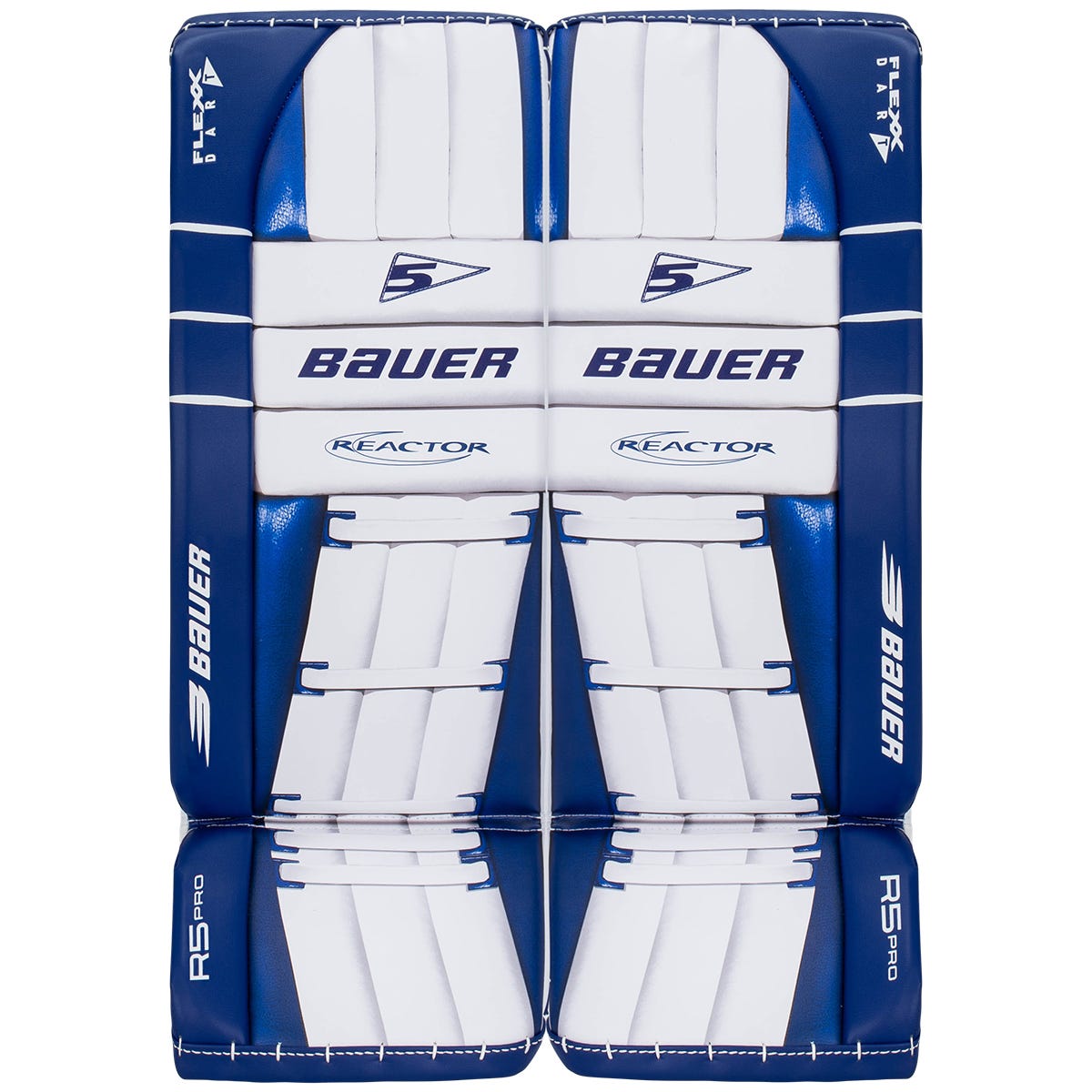 Bauer Reactor R5 Pro Intermediate Goalie Leg Pads in White/Blue Size Large