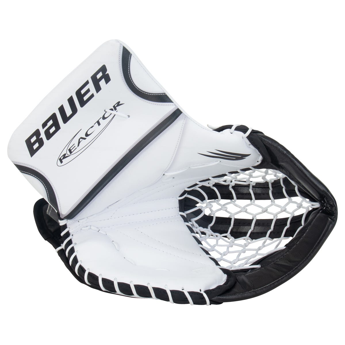 Bauer Reactor R5 Pro Intermediate Goalie Glove in White/Black