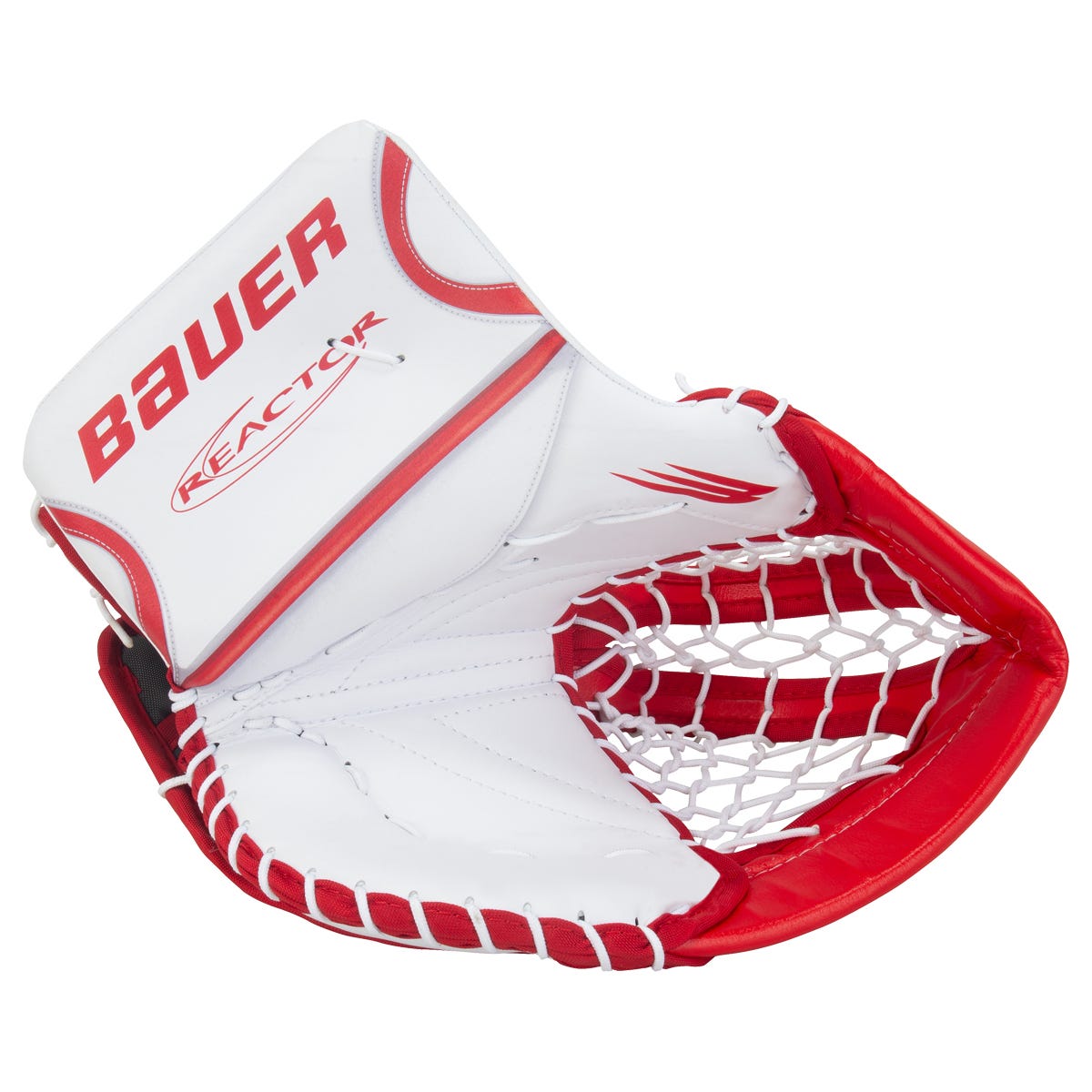 Bauer Reactor R5 Pro Intermediate Goalie Glove in White/Red