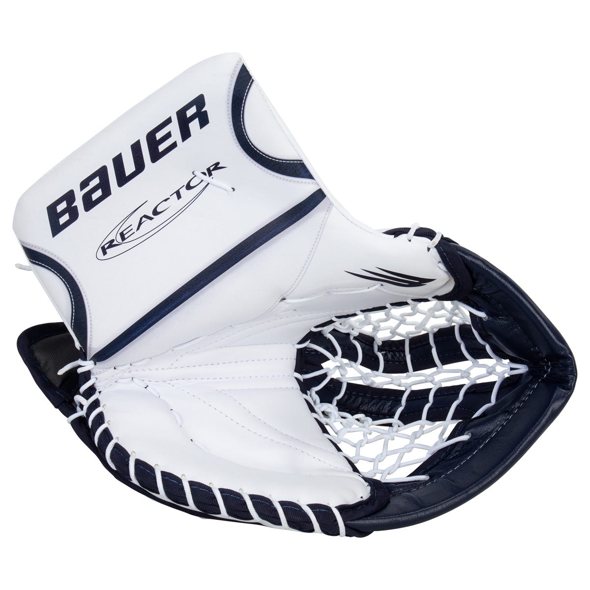 Bauer Reactor R5 Pro Intermediate Goalie Glove in White/Navy