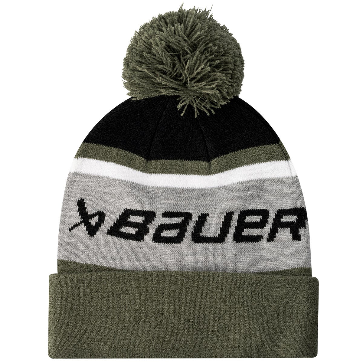 Bauer Cabin Knit Adult Knit Beanie w/ Pom in Grey/Green