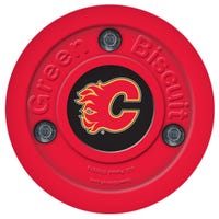 Green Biscuit Calgary Flames Training Puck in Red