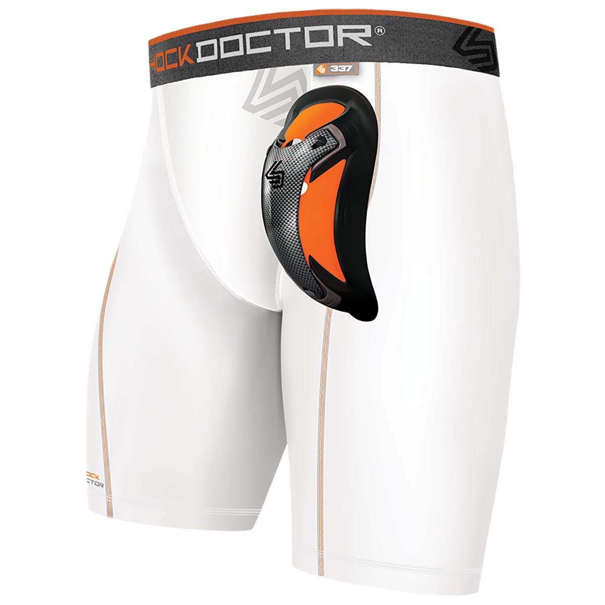Shock Doctor 337 Youth Compression Short w/ Ultra Carbon Flex Cup in White Size Large
