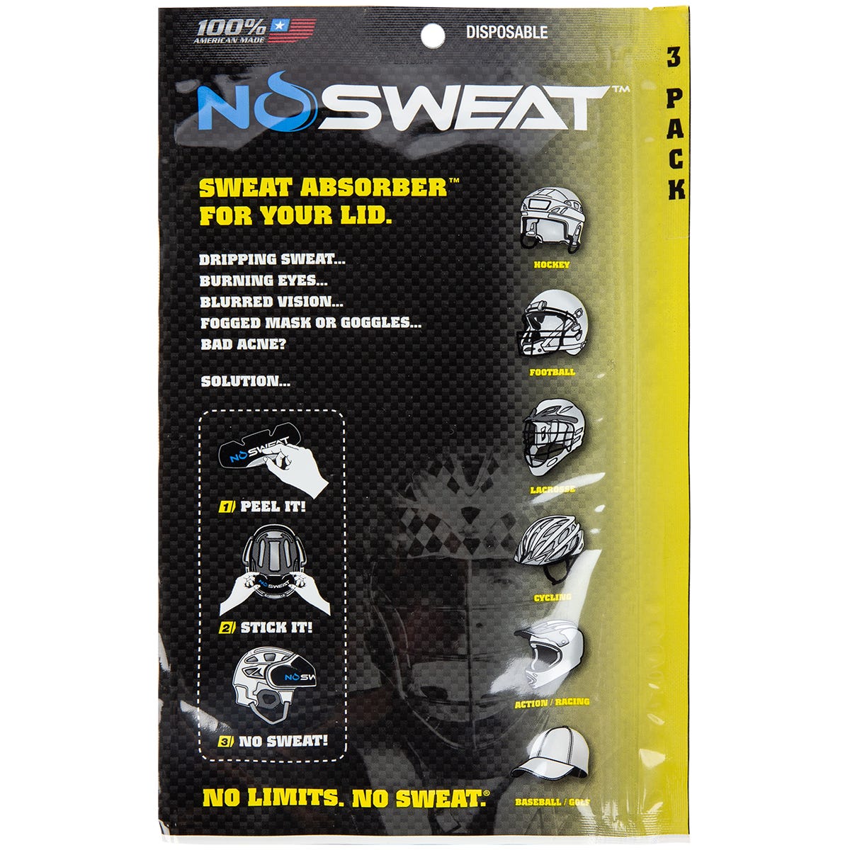NoSweat Helmet Sweat Liner - 3 Pack in Black