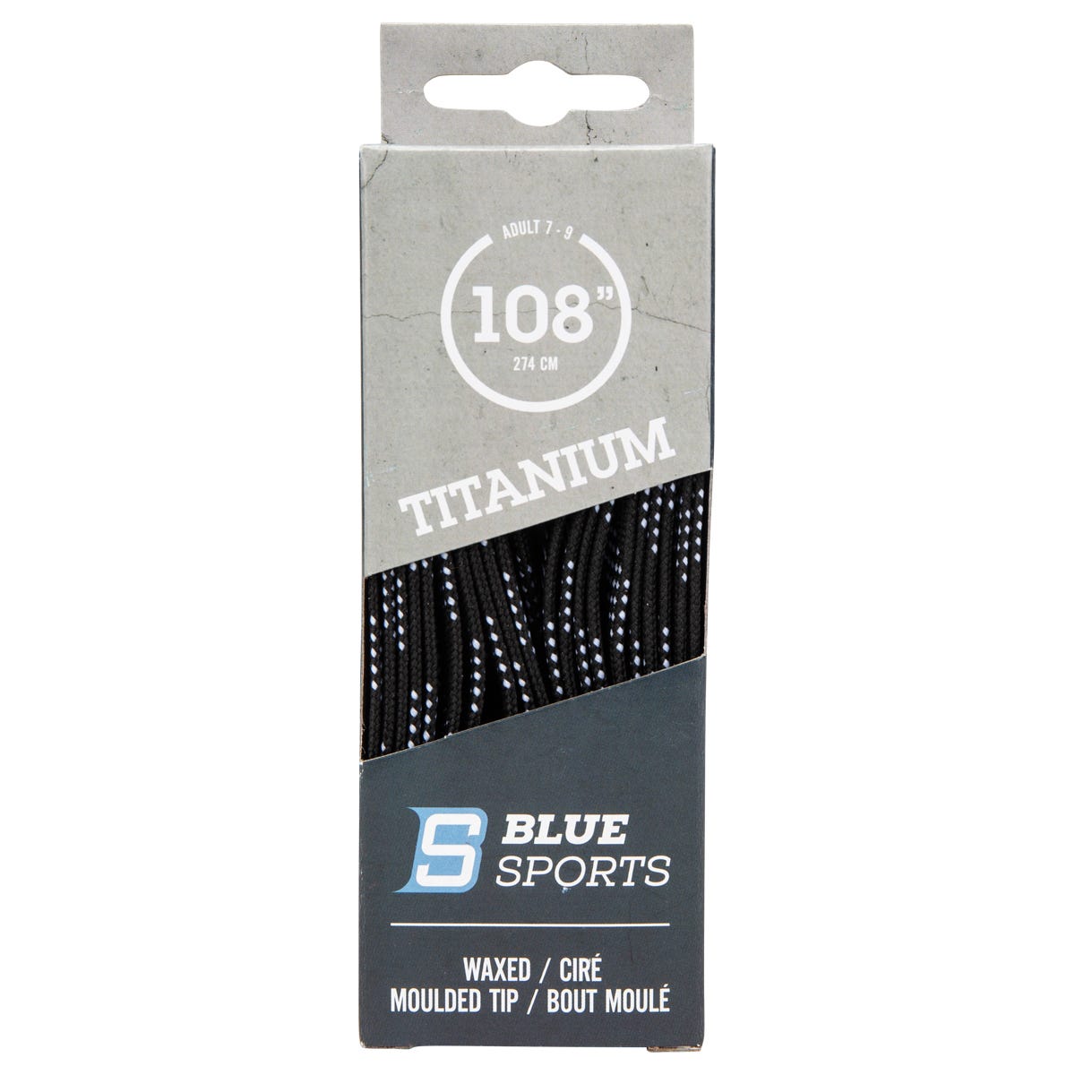 "Blue Sports Titanium Waxed Molded Tip Laces in Black"