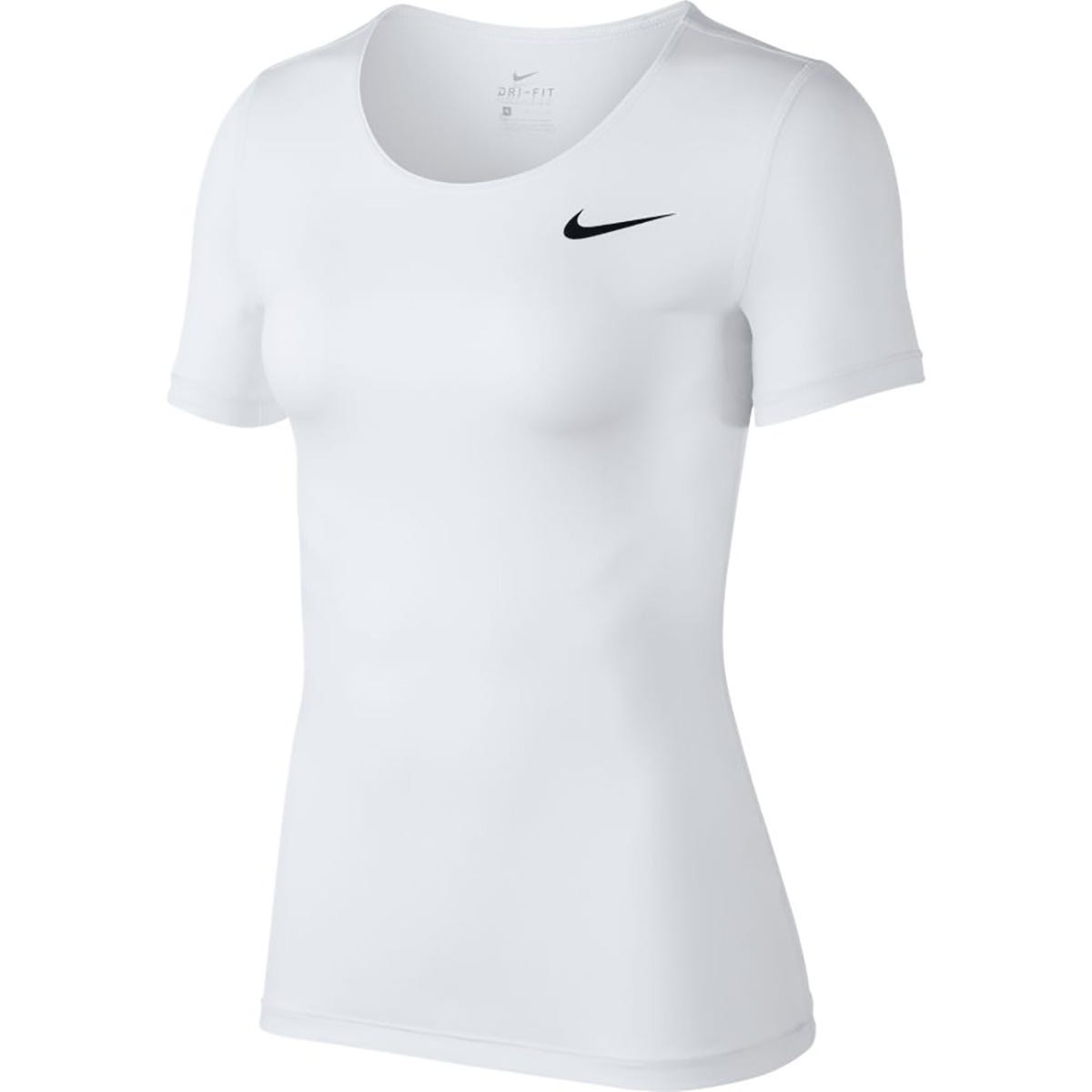 Nike Pro Womens Short Sleeve T-Shirt in White/Black Size Large