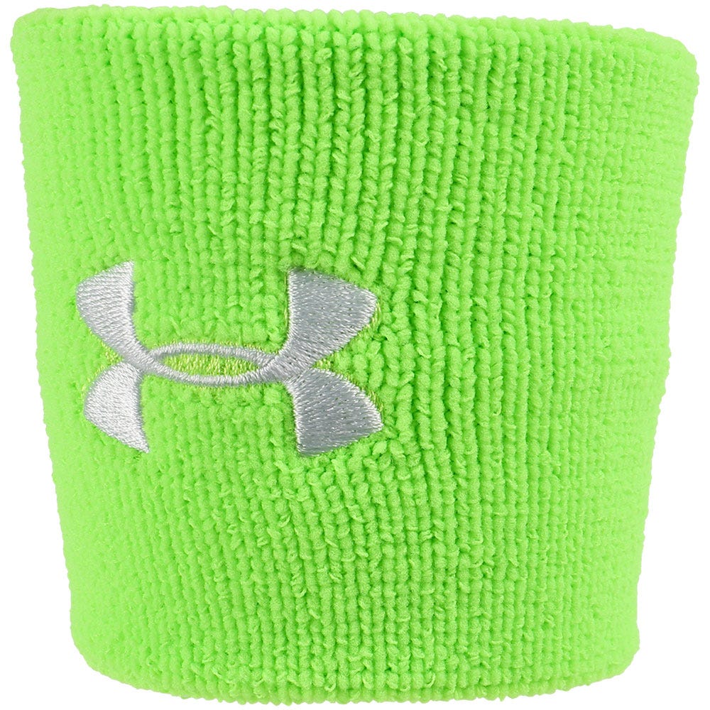 "Under Armour 3 Inch Performance Wristbands | 96% polyester/4% Rubber in Hyper Green Size 3in"