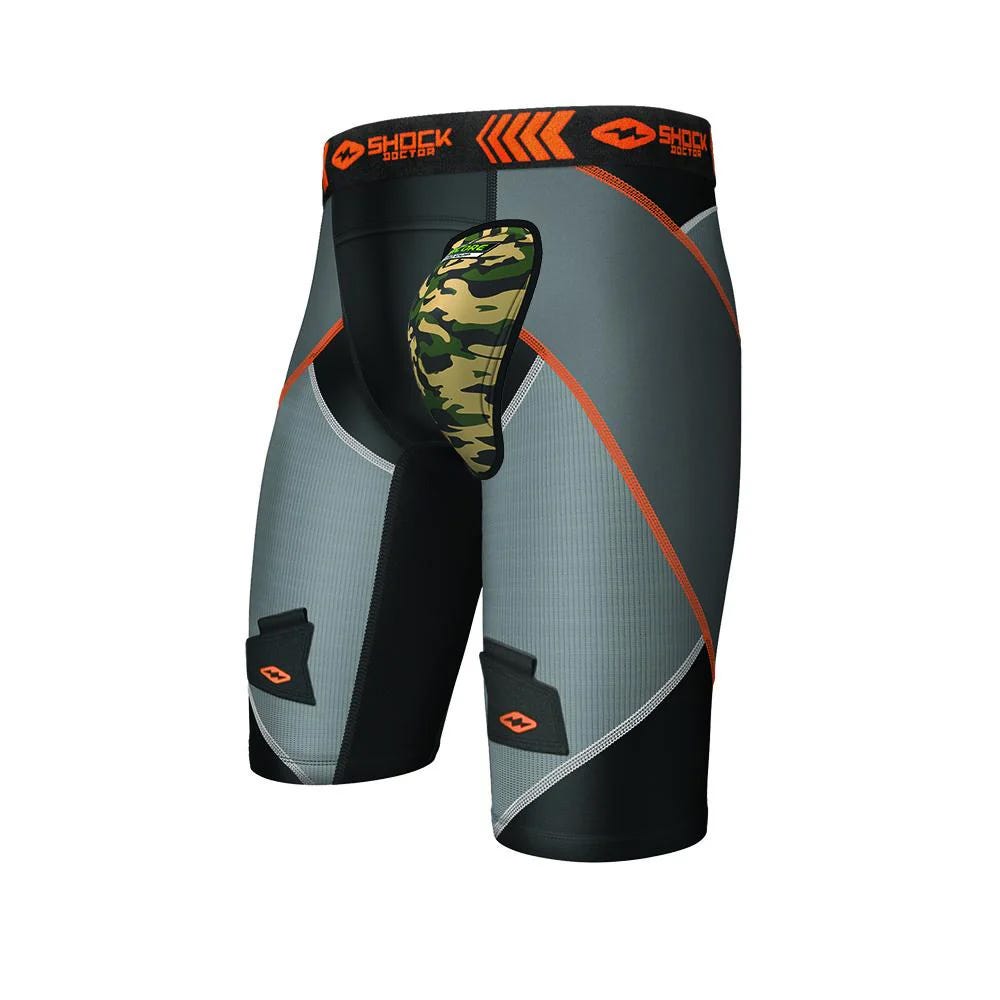 Shock Doctor X-FIT Compression Adult Hockey Short w/ AirCore Hard Cup in Grey/Black Size Small