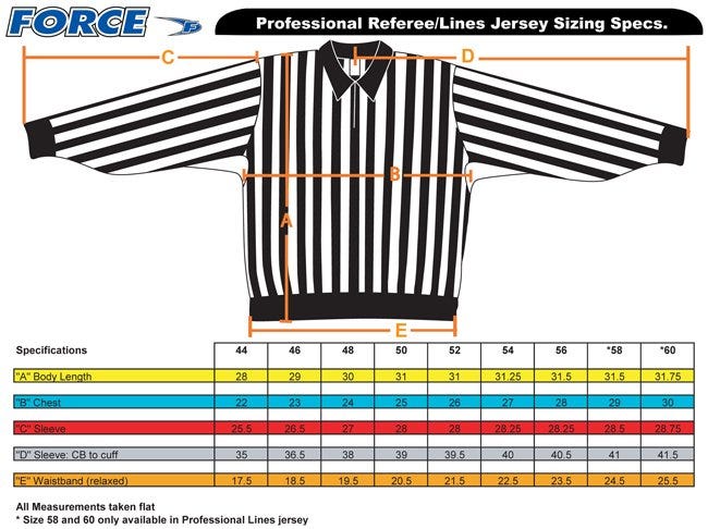 force pro mens referee jersey sizing 2016