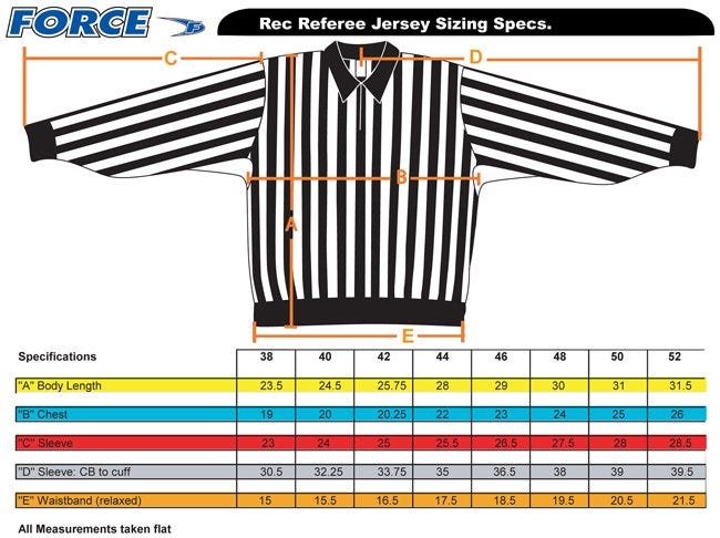 force pro rec referee jersey sizing 2016