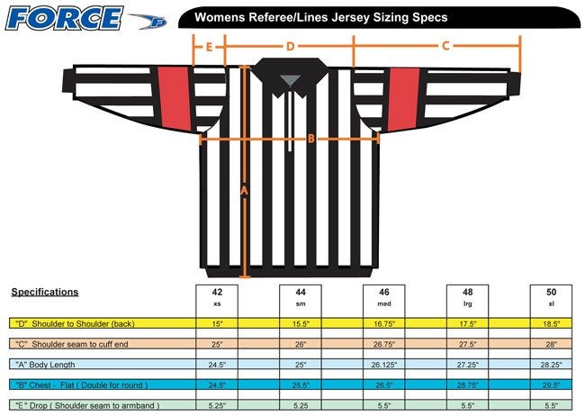 force womens hockey referee jersey size chart 2016