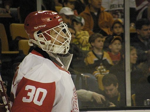 Felix Potvin of the Los Angeles Kings wears his helmet during